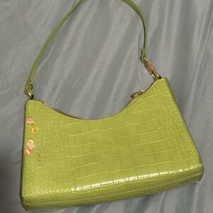 Mango Lime Green Croc-Embossed Shoulder Bag